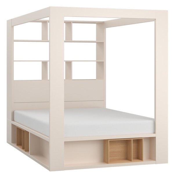 Himmelbett Calgary 160x200 mit Regal & aufklappbarem Lattenrost
