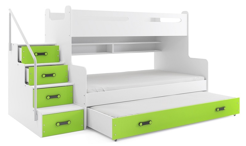Hochbett Roxy weiß-grün für 3 Personen