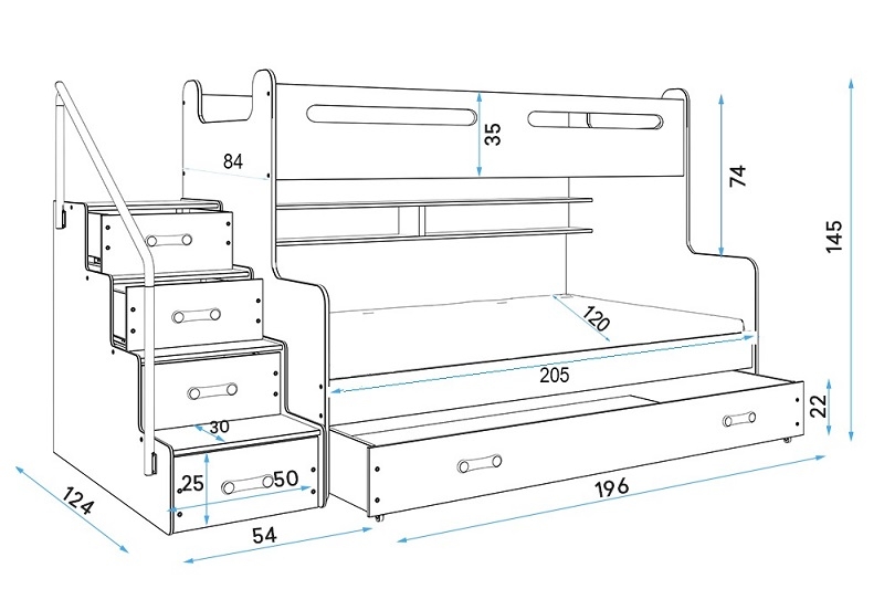 Hochbett Roxy weiß-graphit für 3 Personen