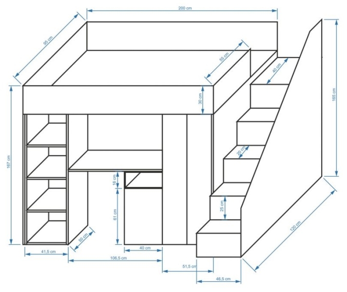 Hochbett mit Schreibtisch & Schrank Paris 4 weiß-rosa