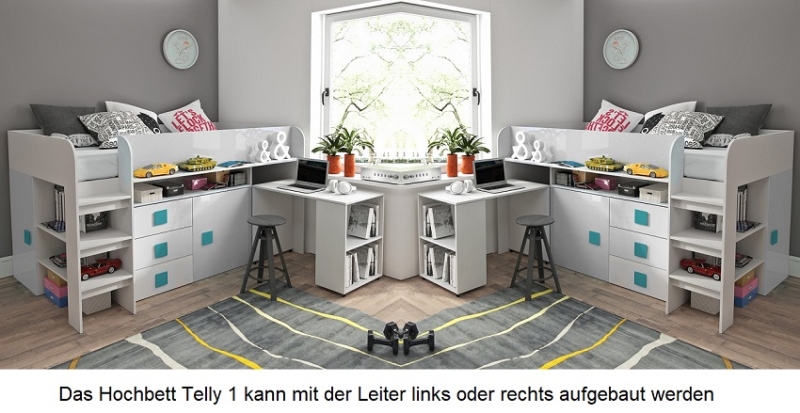 Hochbett mit Schreibtisch Telly 1 weiß