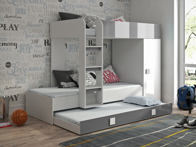 Hochbett mit Schrank Telly 2 wei-grau hochglanz