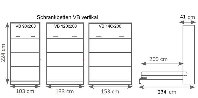 Schrankbett vertikal VB 140x200 mit 2 Schränken