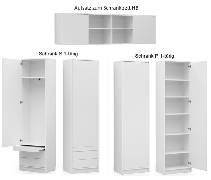 Schrankbett horizontal HB 140x200 mit Aufsatz und 2 Schränken