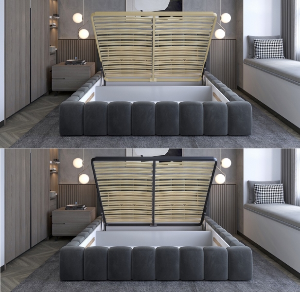 Polsterbett Lara mit Lattenrost, Bettkasten und LED