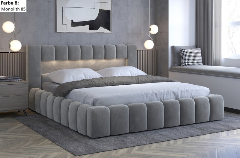 Polsterbett Lara mit Lattenrost, Bettkasten und LED
