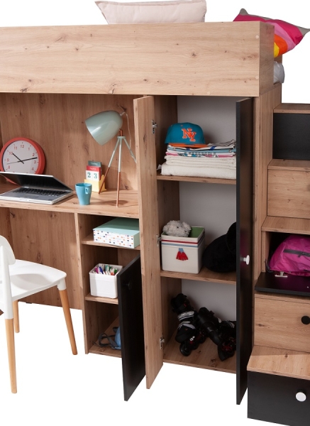 Hochbett mit Schreibtisch & Schrank Sam 14 eiche-weiß
