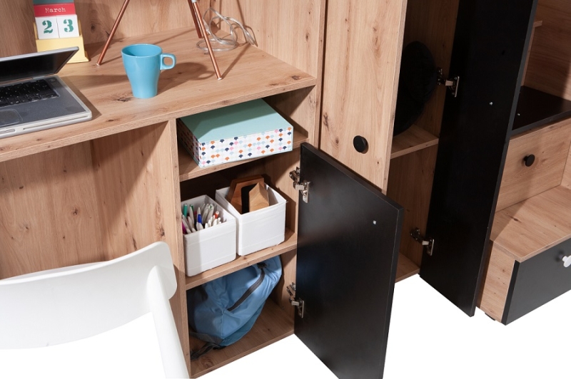 Hochbett mit Schreibtisch & Schrank Sam 14 eiche-weiß