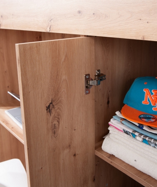 Hochbett mit Schreibtisch & Schrank Sam 14 eiche-weiß