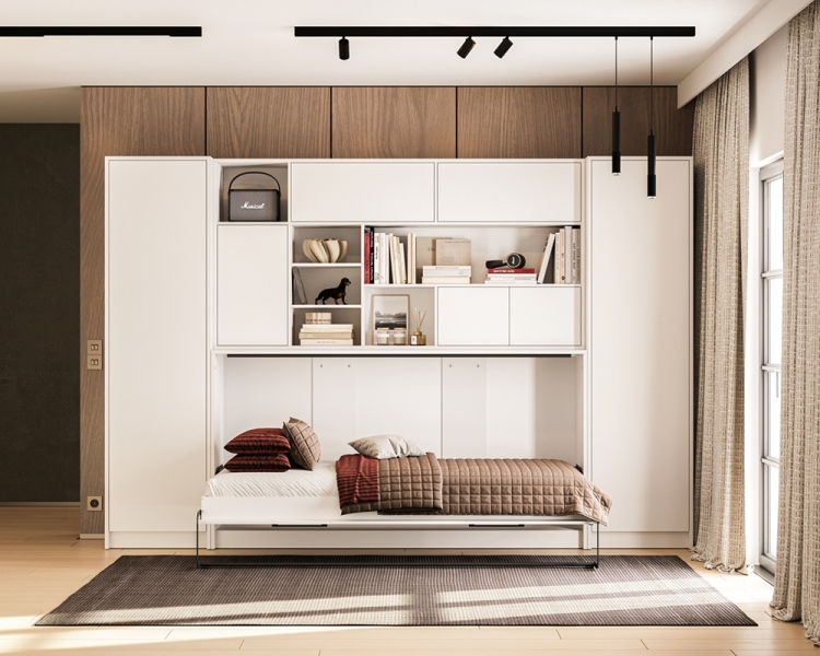 Schrankbett horizontal SBH90 mit Aufsatz und 2 Schränken