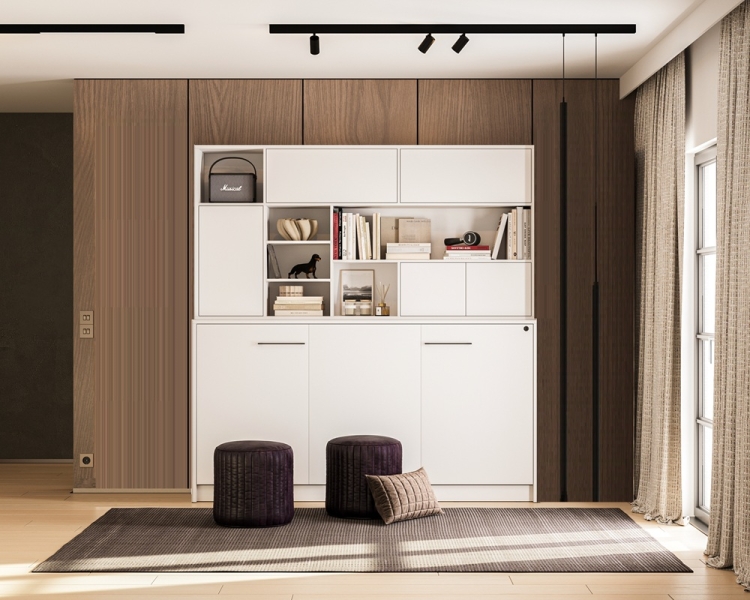 Schrankbett horizontal SBH90 mit Aufsatz und 2 Schränken