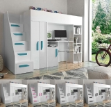 Hochbett mit Schreibtisch & Schrank Paris 4 weiß