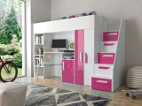 Hochbett mit Schreibtisch & Schrank Paris 4 weiß-rosa