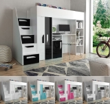 Hochbett mit Schreibtisch & Schrank Paris 4 weiß-schwarz