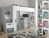 Hochbett mit Schreibtisch & Schrank Paris 4 weiß-grau