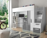 Hochbett mit Schreibtisch & Schrank Paris 4 weiß-grau