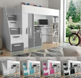 Hochbett mit Schreibtisch & Schrank Paris 4 weiß-grau