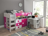 Hochbett mit Schreibtisch Telly 1 weiß-rosa