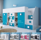 Hochbett mit Schreibtisch Telly 3 weiß-türkis