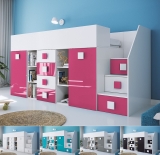 Hochbett mit Schreibtisch Telly 3 weiß-rosa