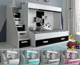 Hochbett für 2 Kinder Paris 6 weiß-schwarz hochglanz