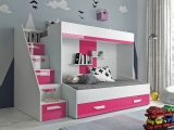 Hochbett für 2 Kinder Paris 6 weiß-rosa hochglanz