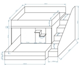 Hochbett für 2 Kinder Paris 6 weiß-grau hochglanz