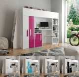 Hochbett mit Schreibtisch & Schrank Paris 5 weiß-rosa