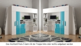Hochbett mit Schreibtisch & Schrank Paris 5 weiß-türkis