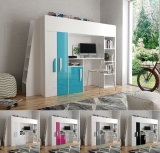 Hochbett mit Schreibtisch & Schrank Paris 5 weiß-türkis