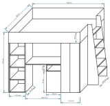 Hochbett mit Schreibtisch & Schrank Paris 5 weiß-grau