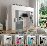 Hochbett mit Schreibtisch & Schrank Paris 5 weiß-grau