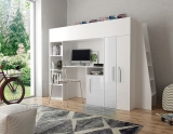 Hochbett mit Schreibtisch & Schrank Paris 5 weiß