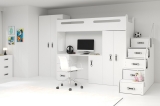 Hochbett Roxy 4 mit Schreibtisch & Schrank weiß