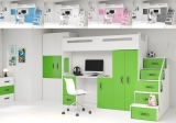 Hochbett Roxy 4 mit Schreibtisch & Schrank Grün-Weiß