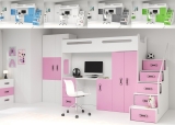 Hochbett Roxy 4 mit Schreibtisch & Schrank Rosa-Weiß