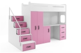 Hochbett Roxy 4 mit Schreibtisch & Schrank Rosa-Weiß