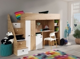 Hochbett mit Schreibtisch & Schrank Sam 14 eiche-weiß