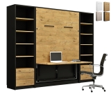 Schrankbett vertikal GN 120/140x200 mit Schreibtisch, LED & 2 Regalen