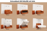 Schrankbett vertikal GN 140x200 mit LED und Sofa