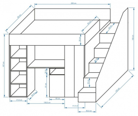 Hochbett mit Schreibtisch & Schrank Paris 4 wei