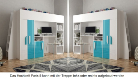 Hochbett mit Schreibtisch & Schrank Paris 5 wei-trkis