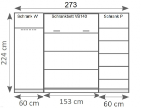 Schrankbett vertikal VB140 mit 2 Schrnken