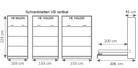 Schrankbett vertikal VB140 mit 2 Schrnken