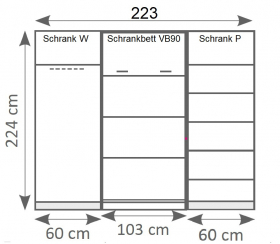 Schrankbett vertikal VB90 mit 2 Schrnken