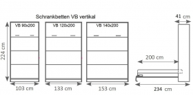 Schrankbett vertikal VB90 mit 2 Schrnken