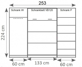 Schrankbett vertikal VB120 mit 2 Schrnken