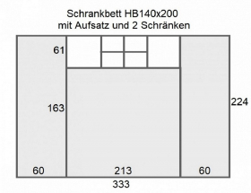 Schrankbett horizontal HB140 mit Aufsatz und 2 Schrnken