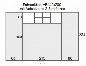 Schrankbett horizontal HB 140x200 mit Aufsatz und 2 Schrnken