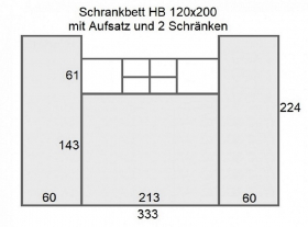 Schrankbett horizontal HB120 mit Aufsatz und 2 Schrnken